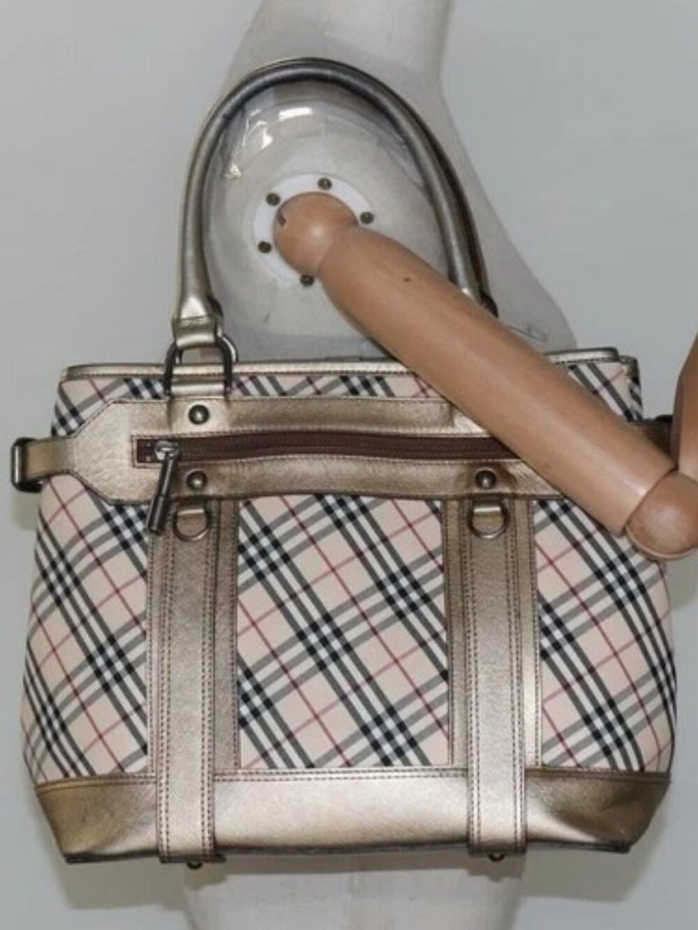 BURBERRY Nova Check Tote Bag Canvas Beige Gold Auth EC868 - Picture 13 of 15